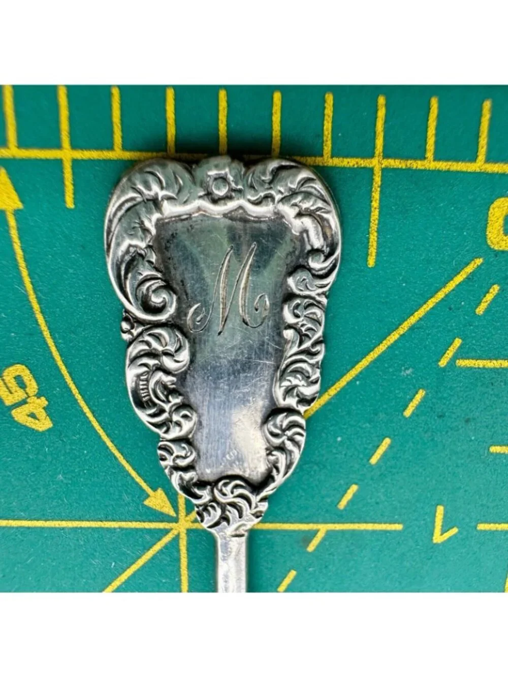 Antique P&P Sterling Silver Food Pusher Ornate Handle Monogrammed 